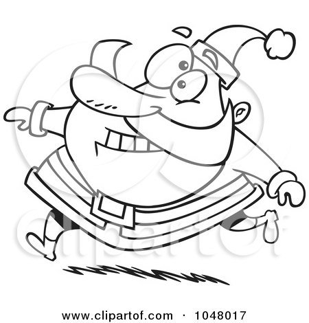 Royalty-Free (RF) Clip Art Illustration of a Cartoon Black And White Outline Design Of A Running Santa by toonaday