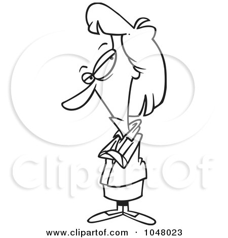 Royalty-Free (RF) Clip Art Illustration of a Cartoon Black And White Outline Design Of A Sketpical Businesswoman by toonaday