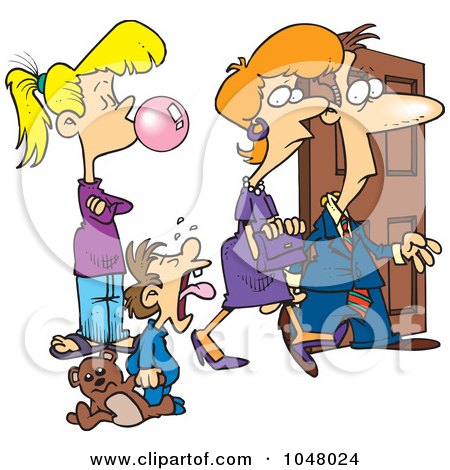 Royalty-Free (RF) Clip Art Illustration of a Cartoon Babysitter Watching Parents Leave by toonaday