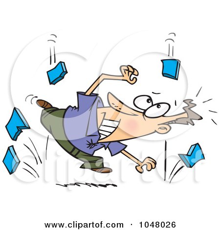 Royalty-Free (RF) Clip Art Illustration of a Cartoon Guy Ducking From The Falling Sky by toonaday