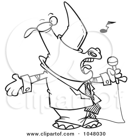 Royalty-Free (RF) Clip Art Illustration of a Cartoon Black And White Outline Design Of A Singing Rhino by toonaday