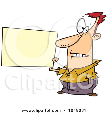 Royalty-Free (RF) Clip Art Illustration of a Cartoon Guy Holding A Blank Sign by toonaday