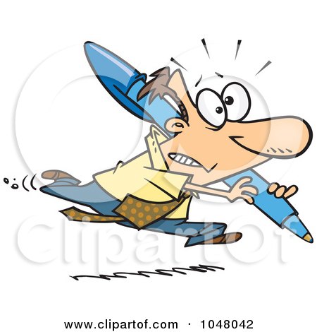 Royalty-Free (RF) Clip Art Illustration of a Cartoon Businessman Running With A Pen by toonaday