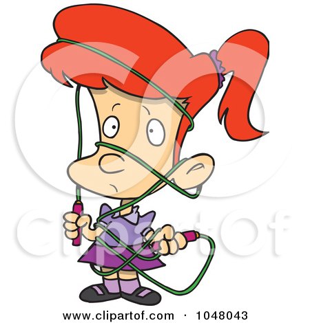 Royalty-Free (RF) Clip Art Illustration of a Cartoon Girl Tangled In A Jump Rope by toonaday