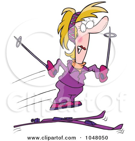 Royalty-Free (RF) Clip Art Illustration of a Cartoon Woman Losing Her Skis by toonaday