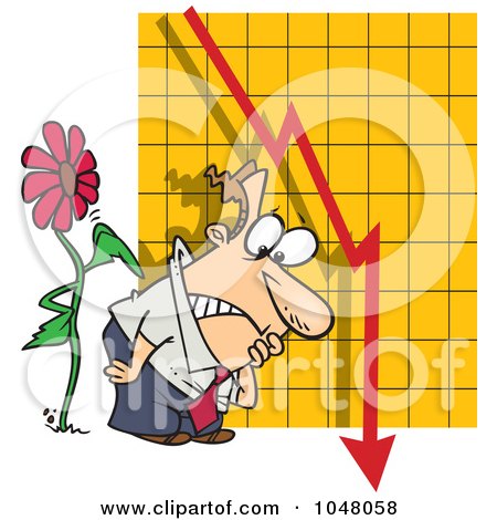 Royalty-Free (RF) Clip Art Illustration of a Cartoon Flower Tapping On A Man By A Failing Chart by toonaday
