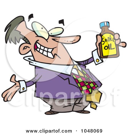 Royalty-Free (RF) Clip Art Illustration of a Cartoon Businessman Holding Snake Oil by toonaday