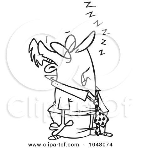 Royalty-Free (RF) Clip Art Illustration of a Cartoon Black And White Outline Design Of A Snoozing Businessman by toonaday