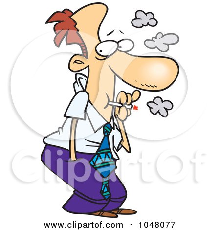 Royalty-Free (RF) Clip Art Illustration of a Cartoon Sneaky Businessman Smoking by toonaday