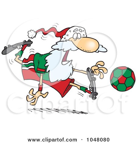 Royalty-Free (RF) Clip Art Illustration of a Cartoon Santa Playing Soccer by toonaday