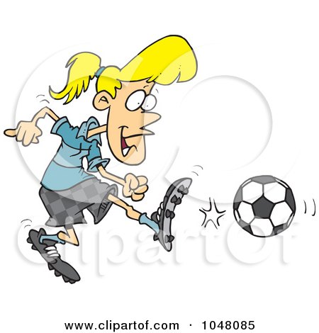 Royalty-Free (RF) Clip Art Illustration of a Cartoon Soccer Girl Kicking by toonaday