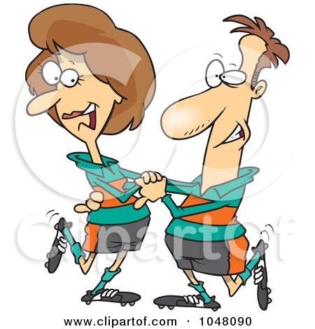 Royalty-Free (RF) Clip Art Illustration of a Cartoon Soccer Couple Dancing by toonaday
