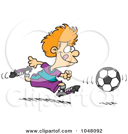 Royalty-Free (RF) Clip Art Illustration of a Cartoon Boy Running After A Soccer Ball by toonaday
