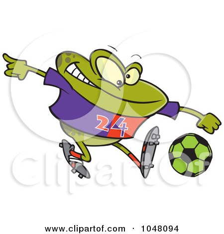 Royalty-Free (RF) Clip Art Illustration of a Cartoon Frog Playing Soccer by toonaday