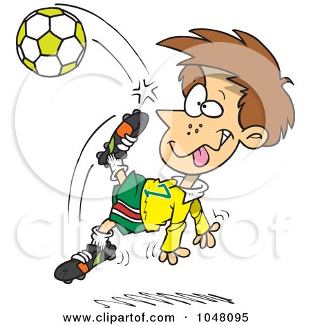 Royalty-Free (RF) Clip Art Illustration of a Cartoon Boy Doing A Soccer Kick by toonaday