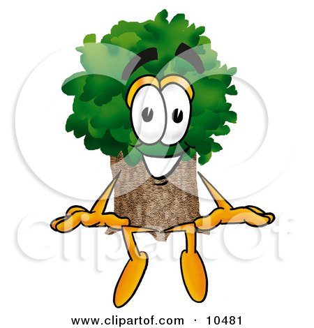 Clipart Picture of a Tree Mascot Cartoon Character Sitting by Mascot Junction