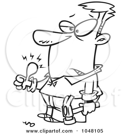 Royalty-Free (RF) Clip Art Illustration of a Cartoon Black And White Outline Design Of A Carpenter With A Swollen Thumb by toonaday