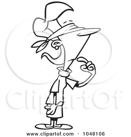 Royalty-Free (RF) Clip Art Illustration of a Cartoon Black And White Outline Design Of A Blindfolded Woman by toonaday