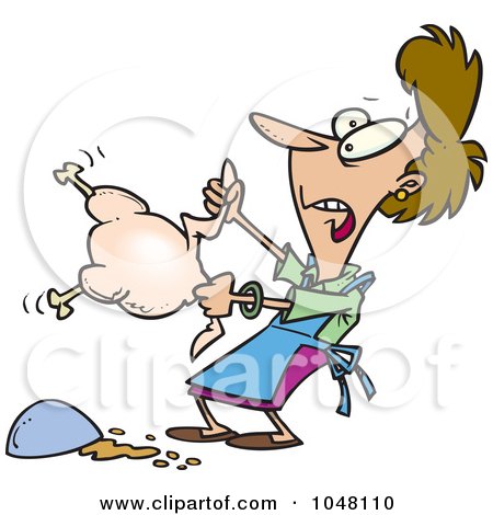 Royalty-Free (RF) Clip Art Illustration of a Cartoon Woman Preparing A Slippery Chicken by toonaday