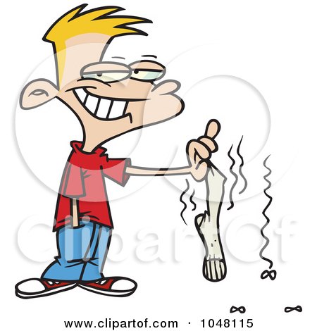 Royalty-Free (RF) Clip Art Illustration of a Cartoon Boy Holding A Smelly Sock by toonaday