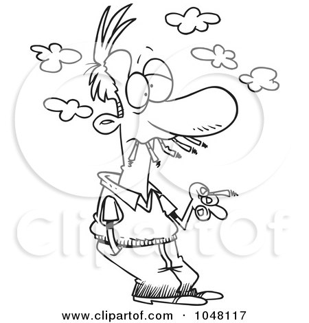 Royalty-Free (RF) Clip Art Illustration of a Cartoon Black And White Outline Design Of A Smoker by toonaday