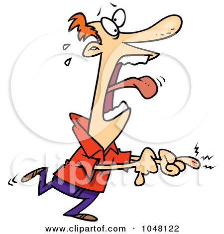 Royalty-Free (RF) Clip Art Illustration of a Cartoon Man Screaming Over A Cut by toonaday