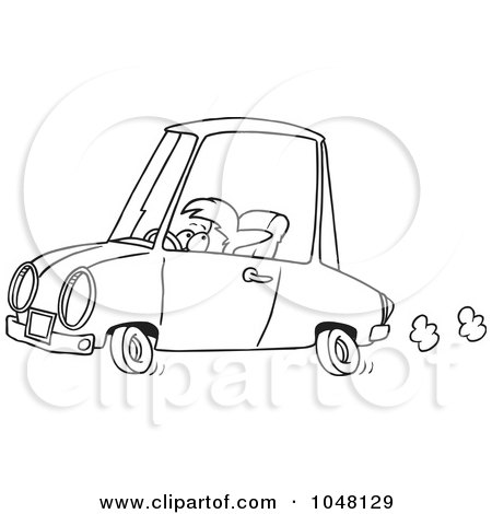 Royalty-Free (RF) Clip Art Illustration of a Cartoon Black And White Outline Design Of A Short Woman Driving by toonaday
