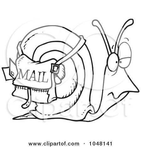 Royalty-Free (RF) Clip Art Illustration of a Cartoon Black And White Outline Design Of A Snail Mail by toonaday