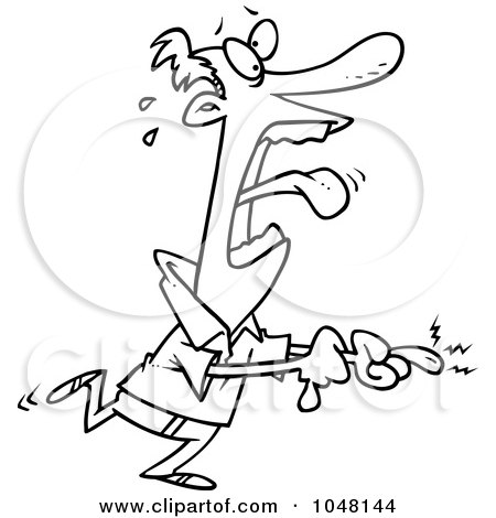 Royalty-Free (RF) Clip Art Illustration of a Cartoon Black And White Outline Design Of A Man Screaming Over A Cut by toonaday