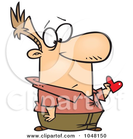 Royalty-Free (RF) Clip Art Illustration of a Cartoon Man Holding A Small Heart by toonaday