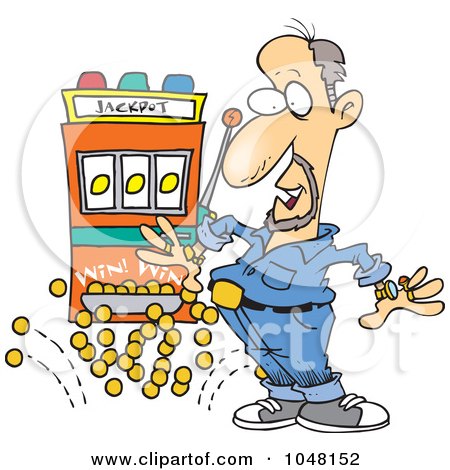 Royalty-Free (RF) Clip Art Illustration of a Cartoon Man Winning A Jackpot by toonaday