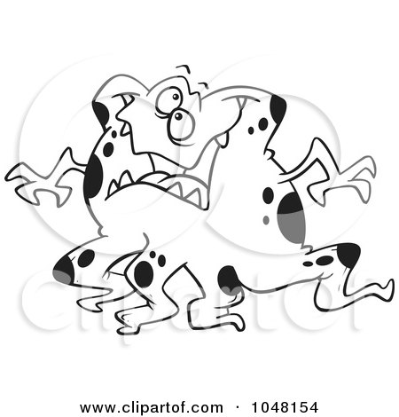 Royalty-Free (RF) Clip Art Illustration of a Cartoon Black And White Outline Design Of A Tentacled Monster by toonaday