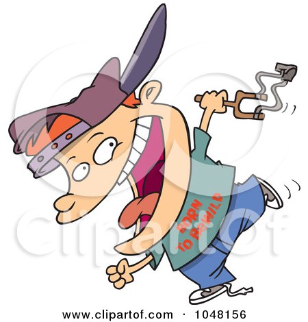 Royalty-Free (RF) Clip Art Illustration of a Cartoon Boy Carrying A Slingshot by toonaday