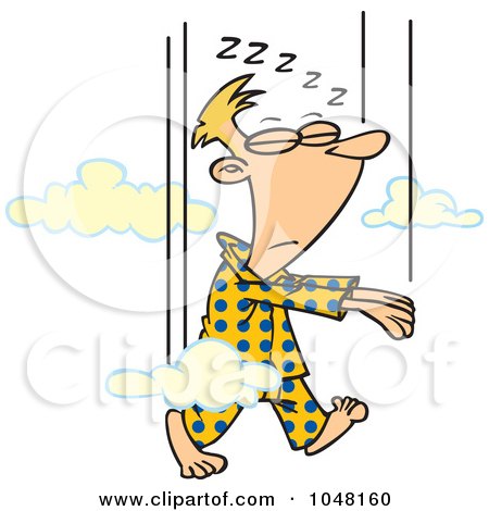 Royalty-Free (RF) Clip Art Illustration of a Cartoon Man Falling While Sleep Walking by toonaday