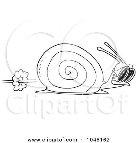 Royalty-Free (RF) Clip Art Illustration of a Cartoon Black And White Outline Design Of A Racing Snail by toonaday