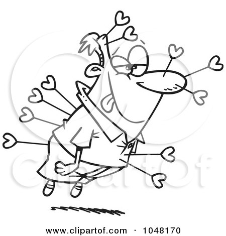 Royalty-Free (RF) Clip Art Illustration of a Cartoon Black And White Outline Design Of A Smitten Man by toonaday