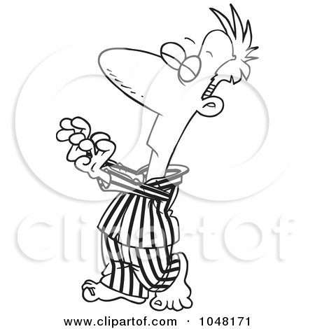 Royalty-Free (RF) Clip Art Illustration of a Cartoon Black And White Outline Design Of A Man Sleep Walking by toonaday