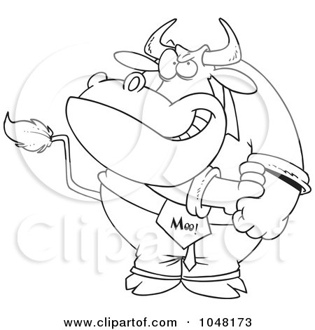Royalty-Free (RF) Clip Art Illustration of a Cartoon Black And White Outline Design Of A Business Bull Rolling Up His Sleeves by toonaday