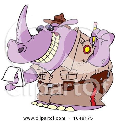 Royalty-Free (RF) Clip Art Illustration of a Cartoon Police Rhino Issuing A Ticket by toonaday