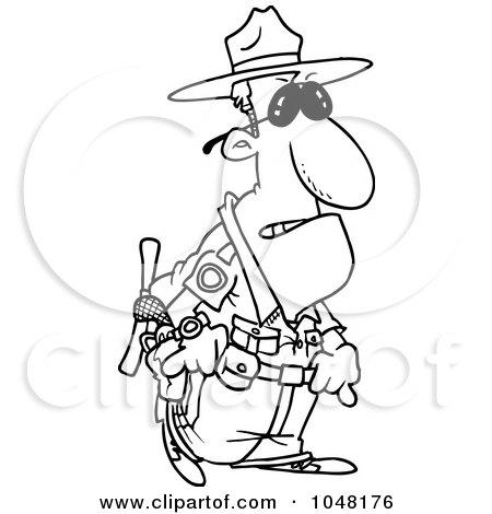 Royalty-Free (RF) Clip Art Illustration of a Cartoon Black And White Outline Design Of A Mad Cop by toonaday