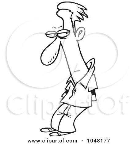 Royalty-Free (RF) Clip Art Illustration of a Cartoon Black And White Outline Design Of A Sly Guy by toonaday