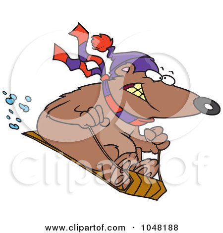 Royalty-Free (RF) Clip Art Illustration of a Cartoon Sledding Bear by toonaday