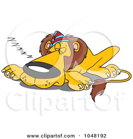Royalty-Free (RF) Clip Art Illustration of a Cartoon Sleeping Lion Wearing A Cap by toonaday