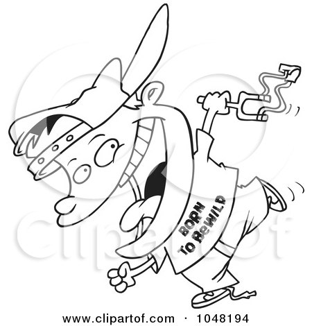 Royalty-Free (RF) Clip Art Illustration of a Cartoon Black And White Outline Design Of A Boy Carrying A Slingshot by toonaday