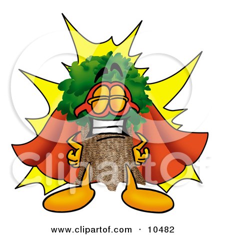 Clipart Picture of a Tree Mascot Cartoon Character Dressed as a Super Hero by Mascot Junction