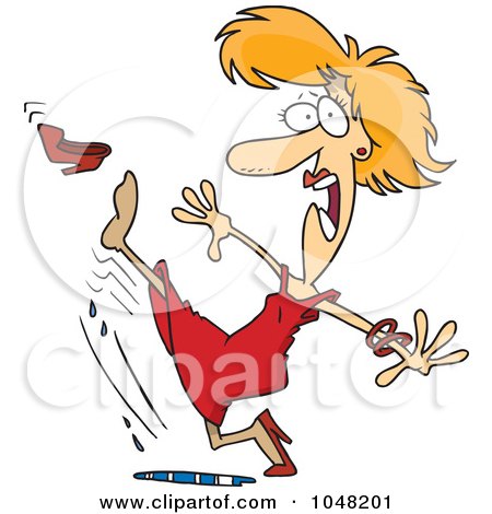 Royalty-Free (RF) Clip Art Illustration of a Cartoon Woman Slipping In A Puddle by toonaday