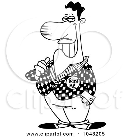 Royalty-Free (RF) Clip Art Illustration of a Cartoon Black And White Outline Design Of A Sleazy Salesman by toonaday