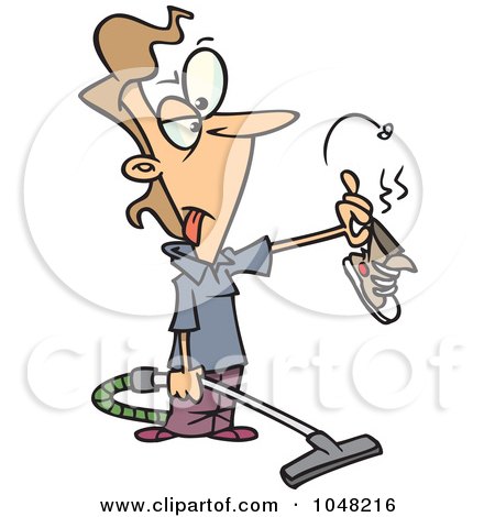 Royalty-Free (RF) Clip Art Illustration of a Cartoon Vacuuming Woman Holding A Stinky Shoe by toonaday