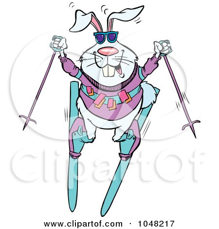 Royalty-Free (RF) Clip Art Illustration of a Cartoon Skiing Rabbit by toonaday