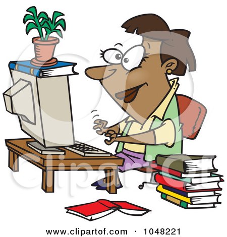 Royalty-Free (RF) Clip Art Illustration of a Cartoon Businesswoman Working On A Computer by toonaday